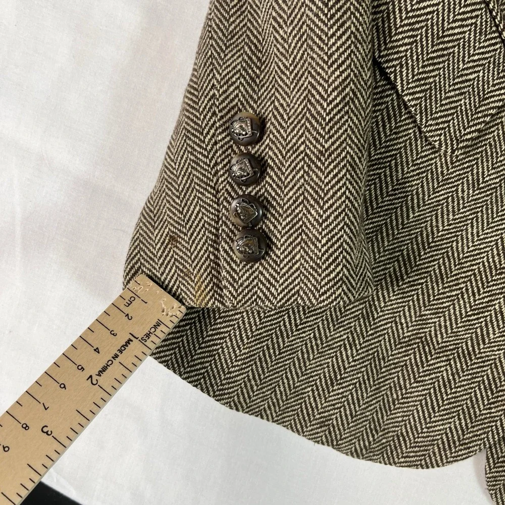 Lauren Ralph Lauren Blazer Women 4 Brown Good Herringbone Wool 4-Button USA Made